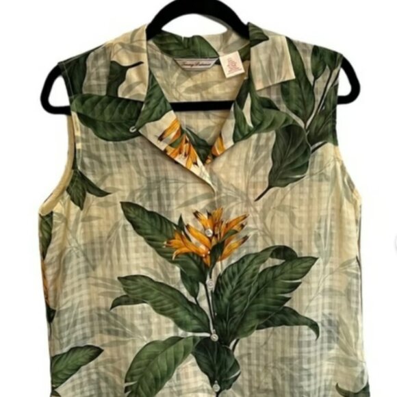 Tommy Bahama Hawaiian Button Up Sheer Tank Top Silk & Cotton Women’s Large - Picture 1 of 2
